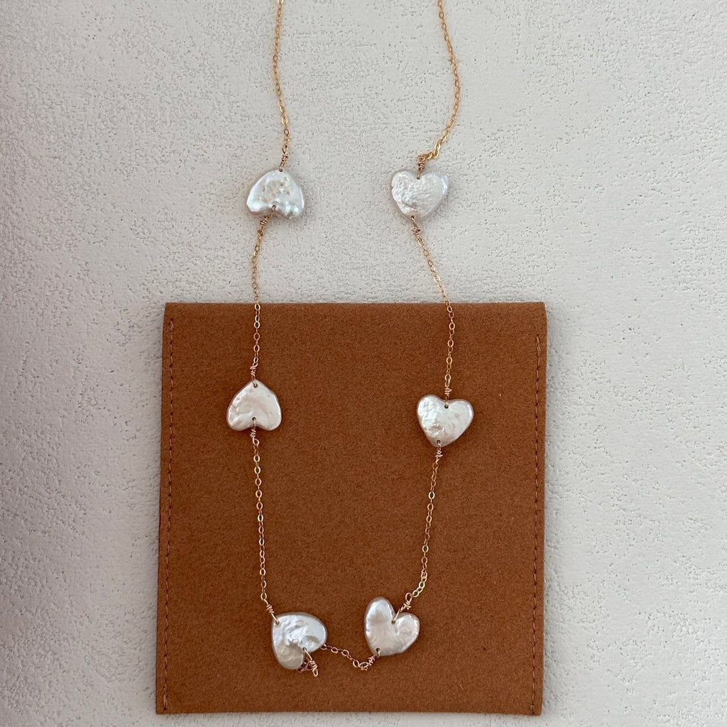 Petite Heart Pearl Chain Necklace