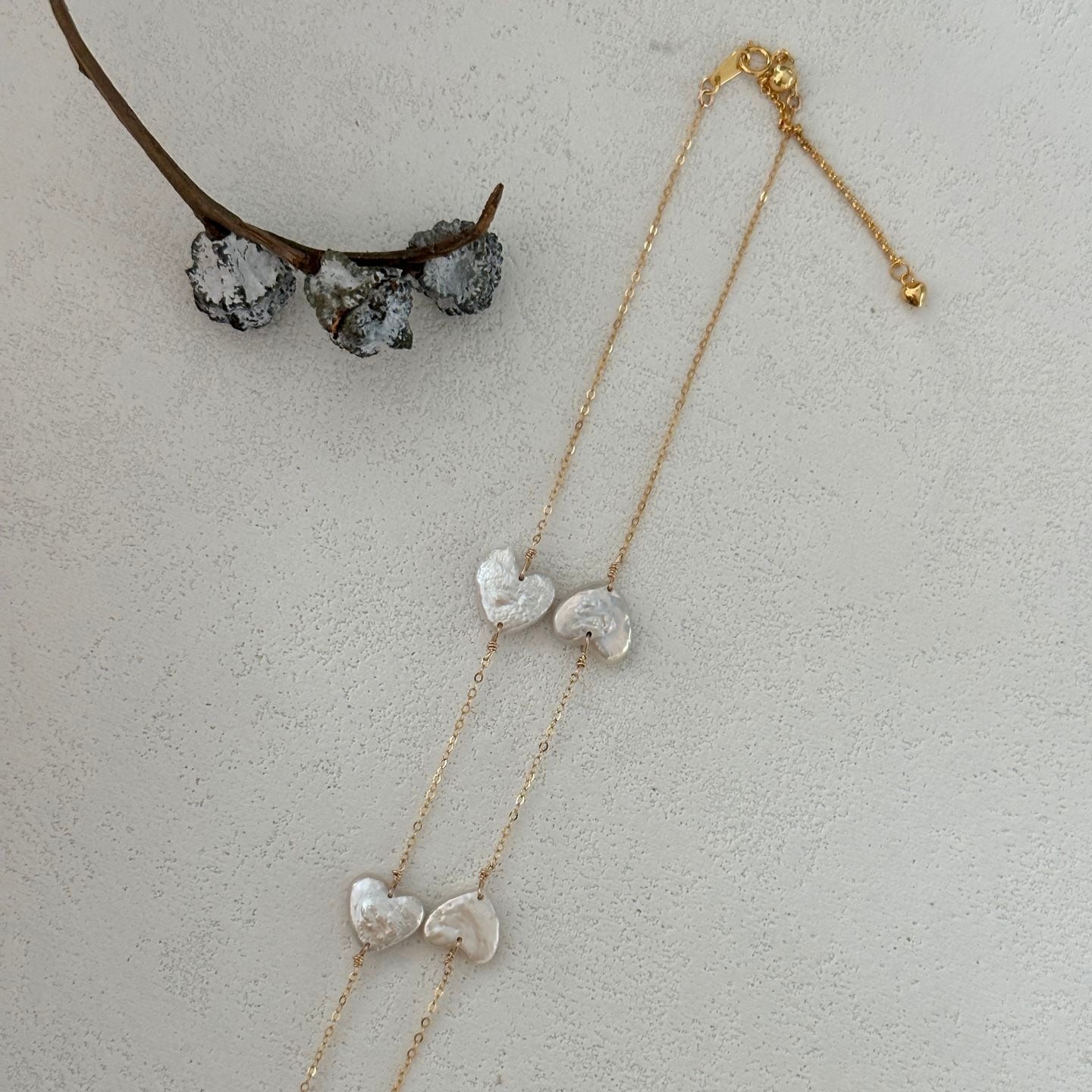 Petite Heart Pearl Chain Necklace