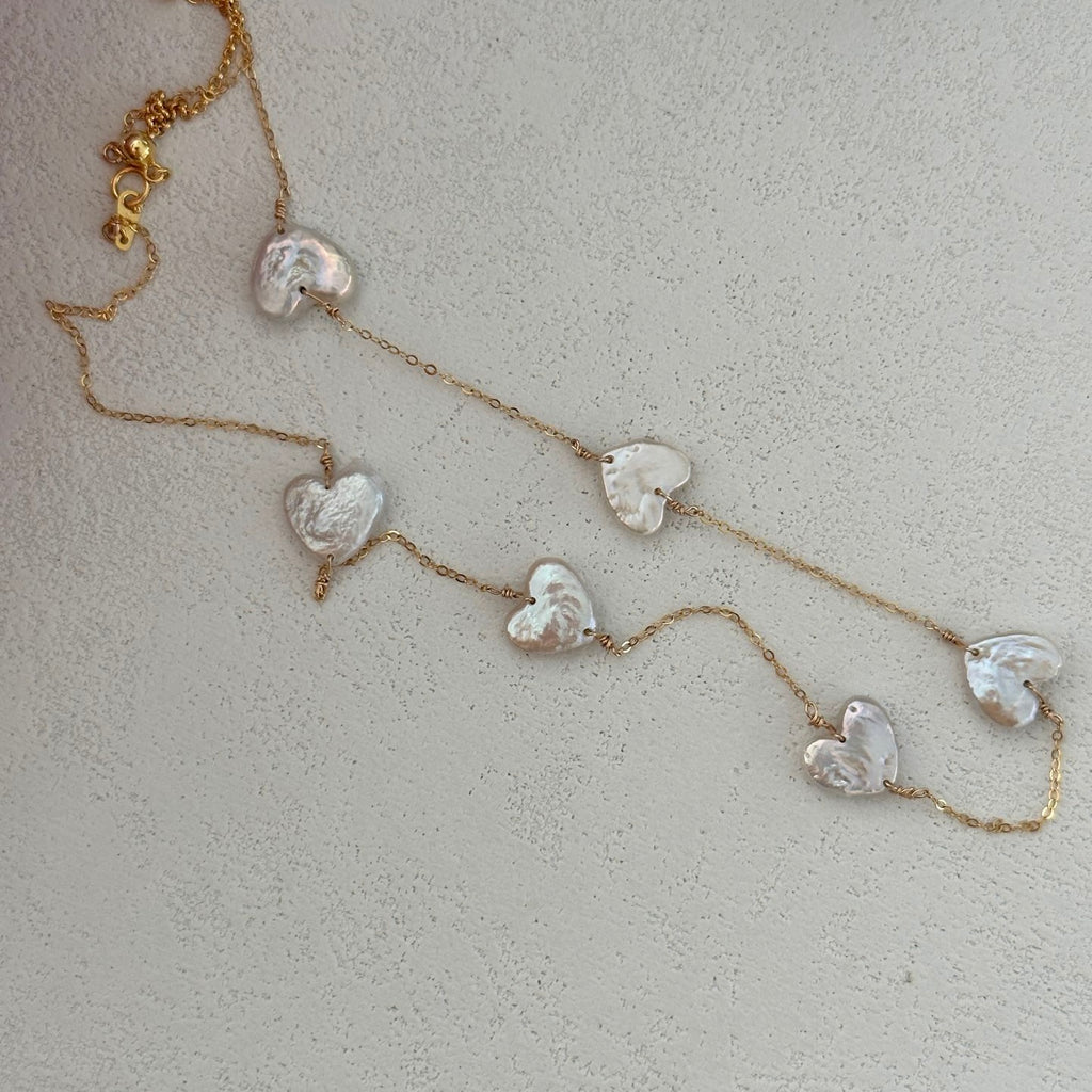Petite Heart Pearl Chain Necklace