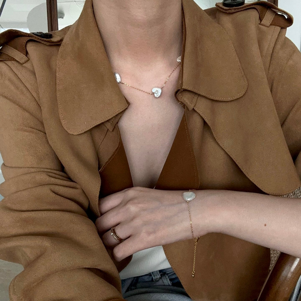 Petite Heart Pearl Chain Necklace