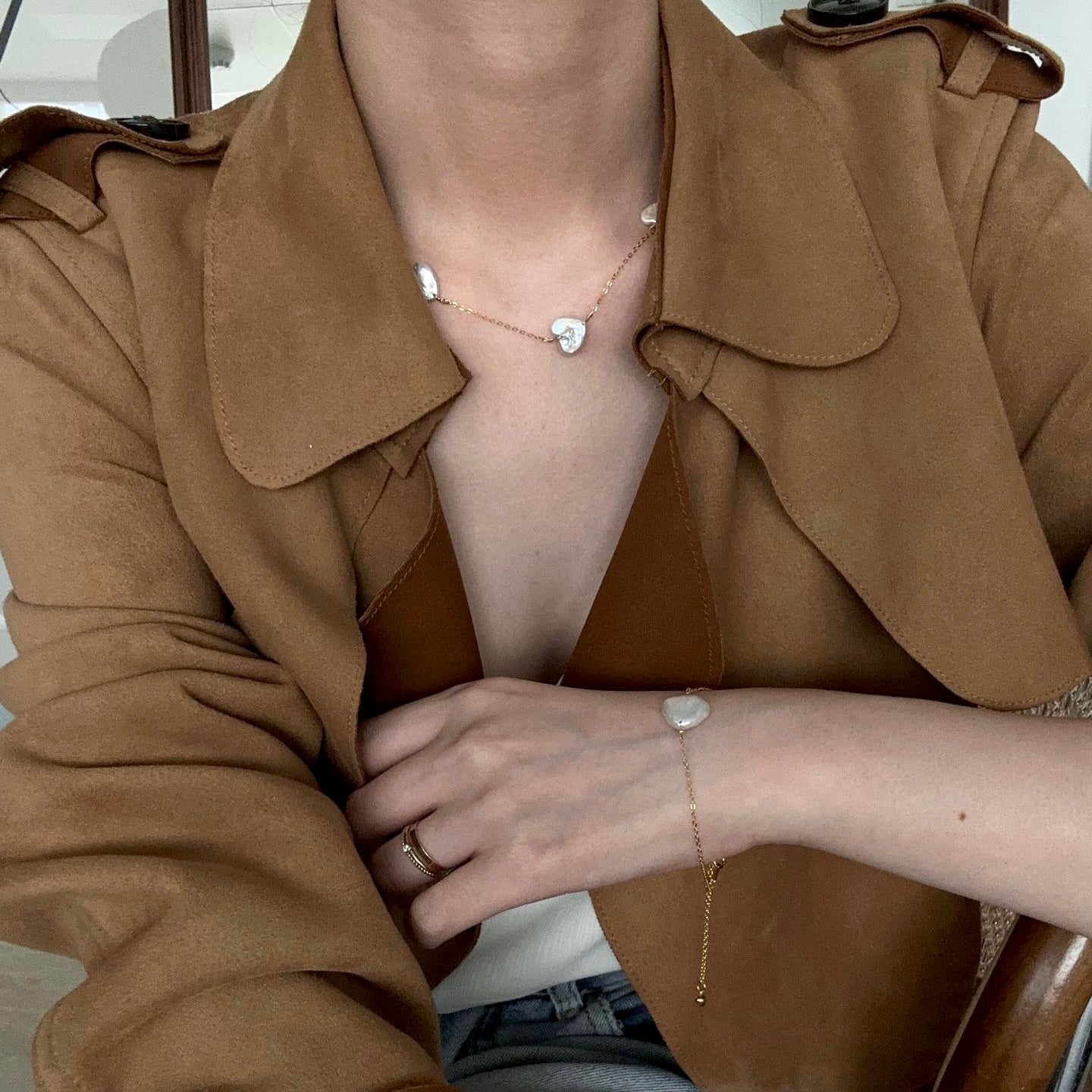 Petite Heart Pearl Chain Necklace