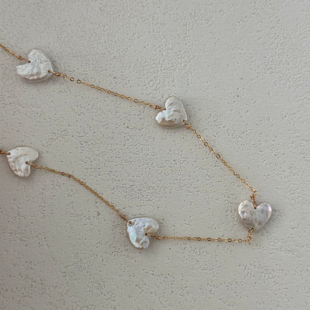 Petite Heart Pearl Chain Necklace
