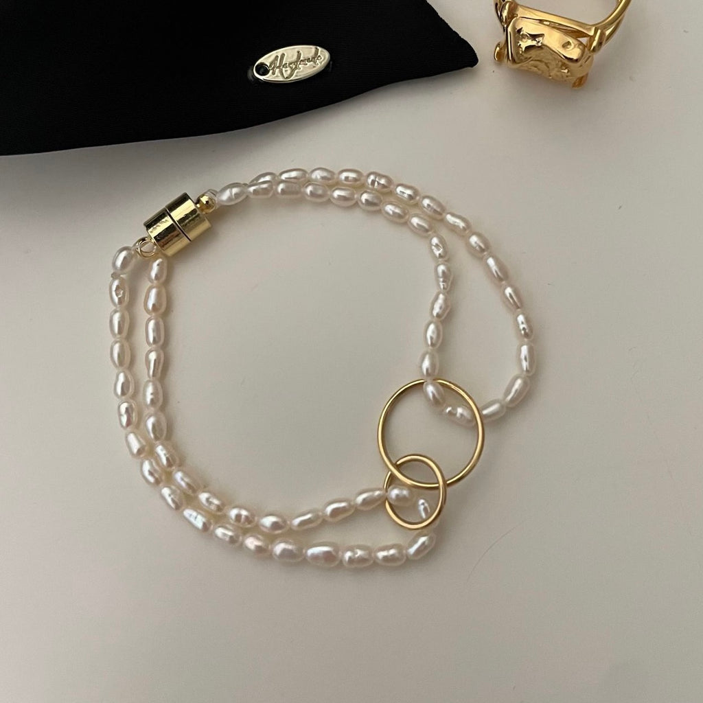 Double Circle Fine Pearl Bracelet