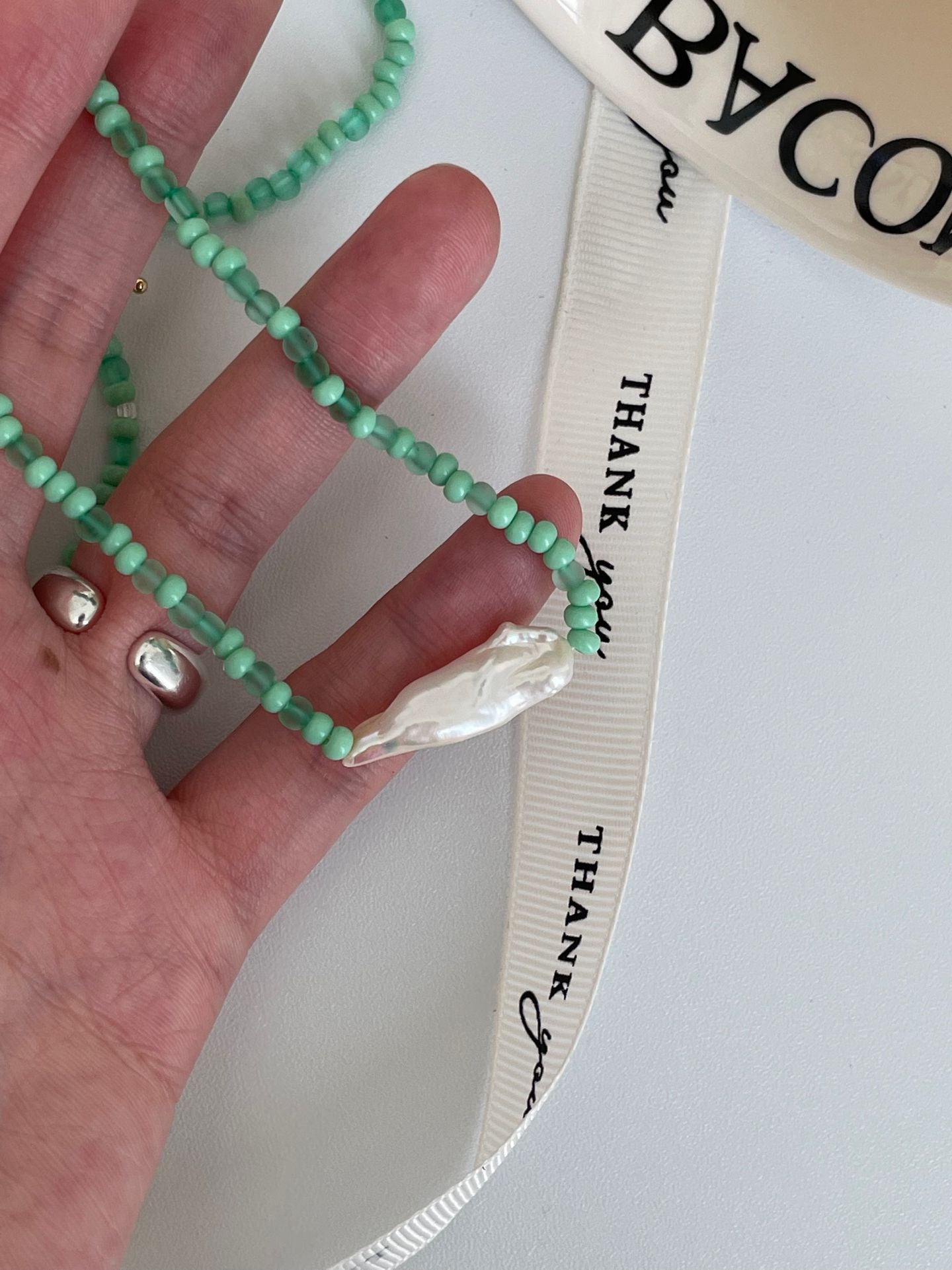 Green Bead Baroque Pearl Necklace