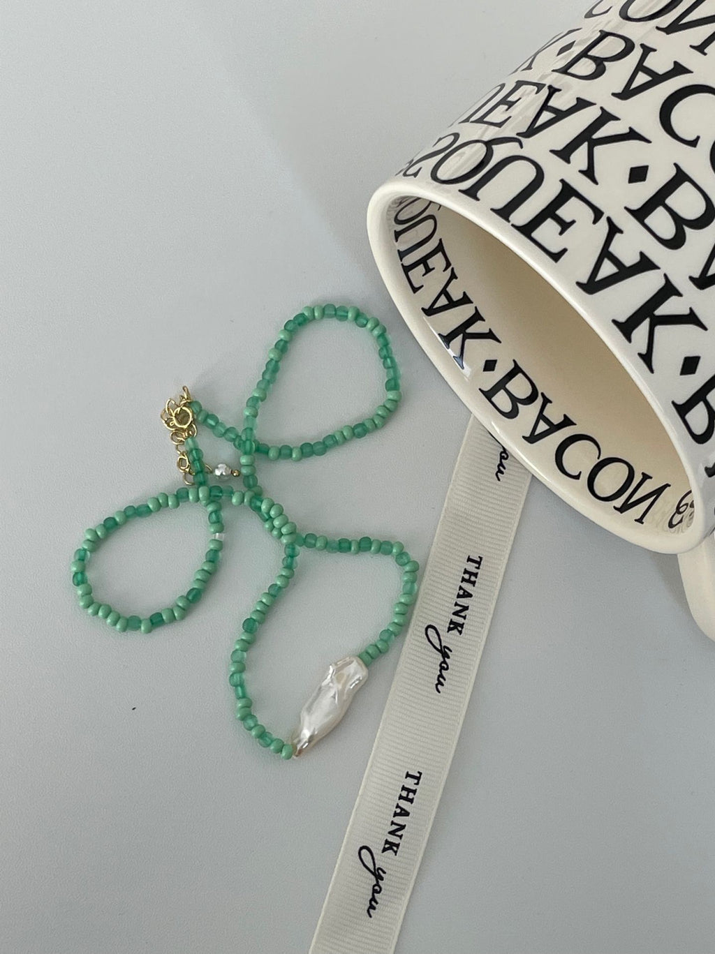 Green Bead Baroque Pearl Necklace