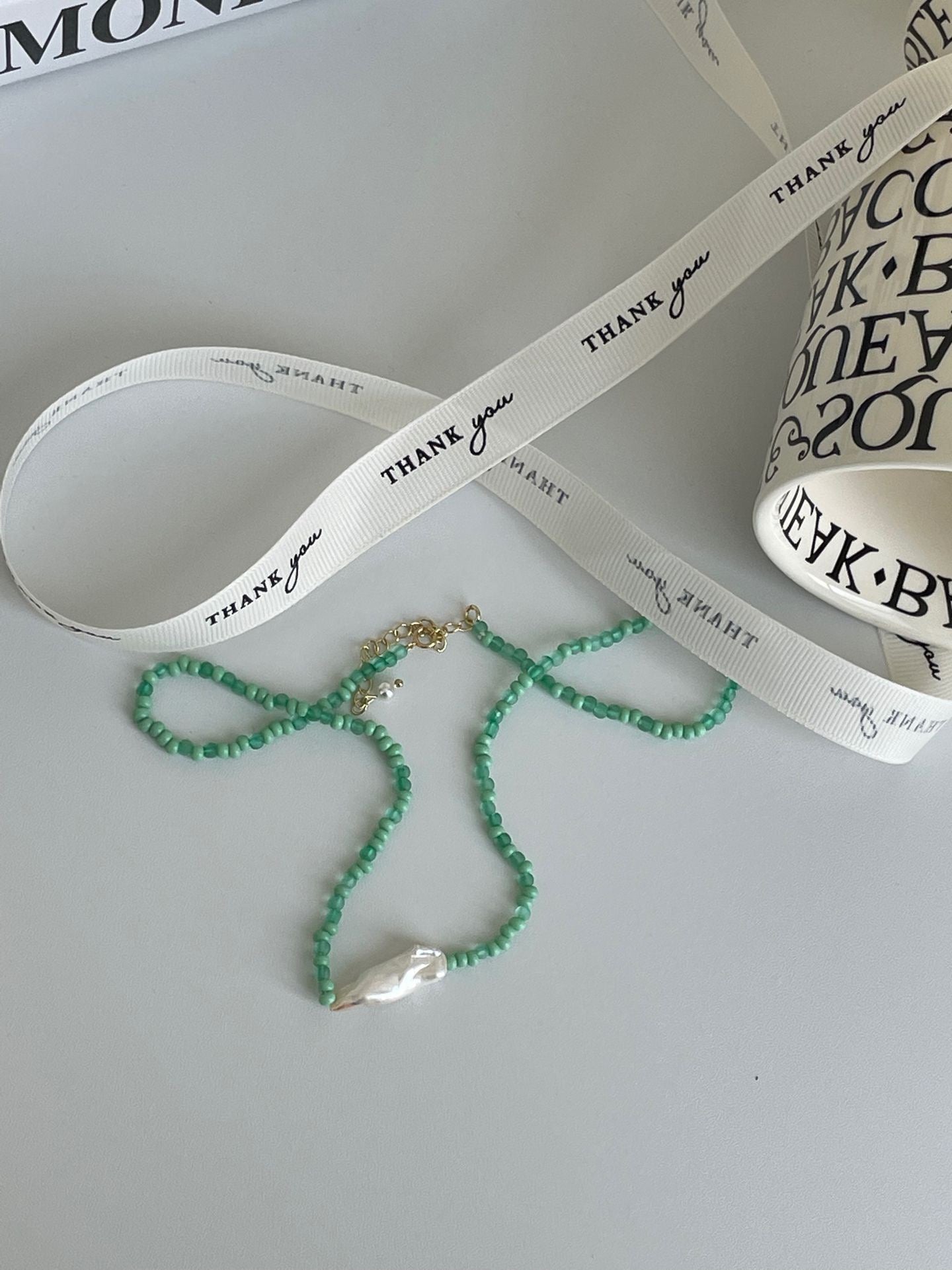 Green Bead Baroque Pearl Necklace