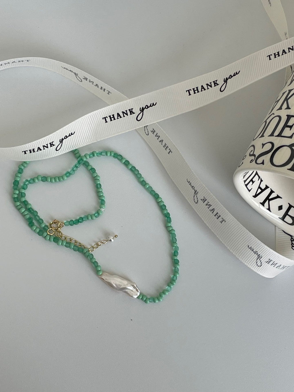 Green Bead Baroque Pearl Necklace