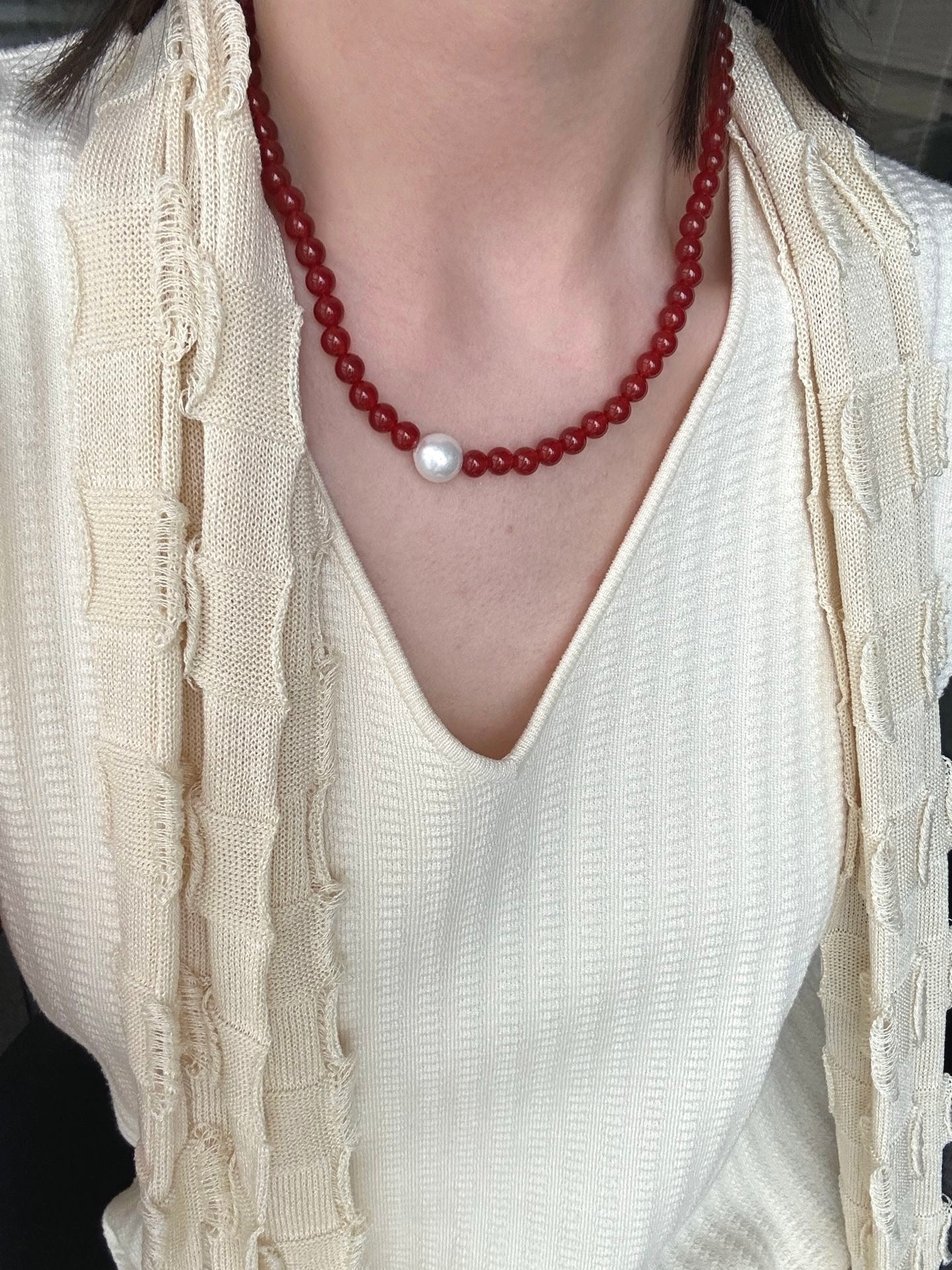 Red Carnelian Beaded Necklace