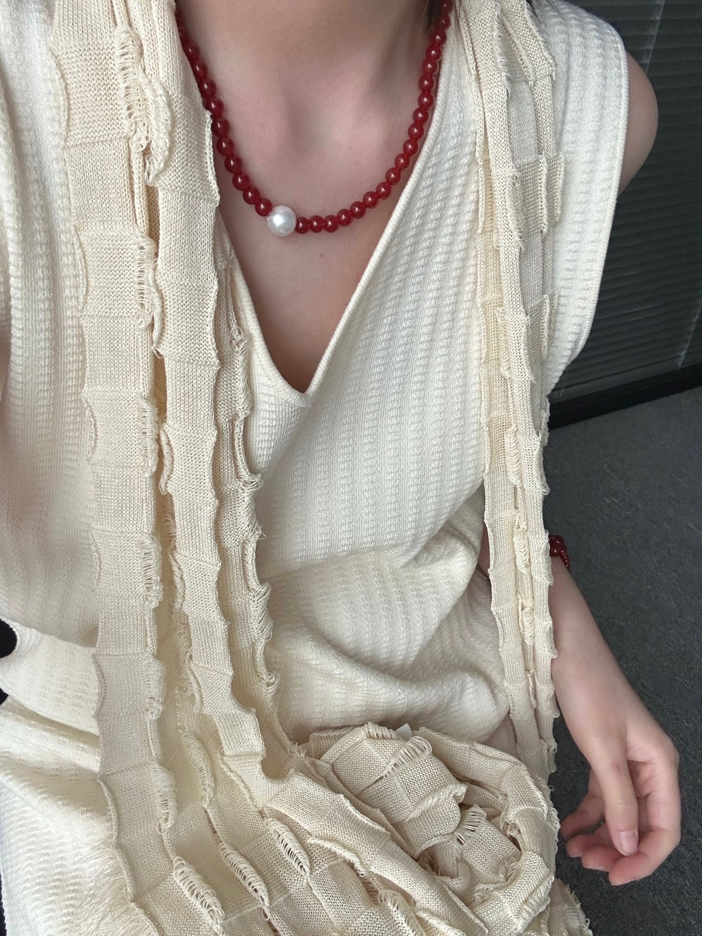 Red Carnelian Beaded Necklace
