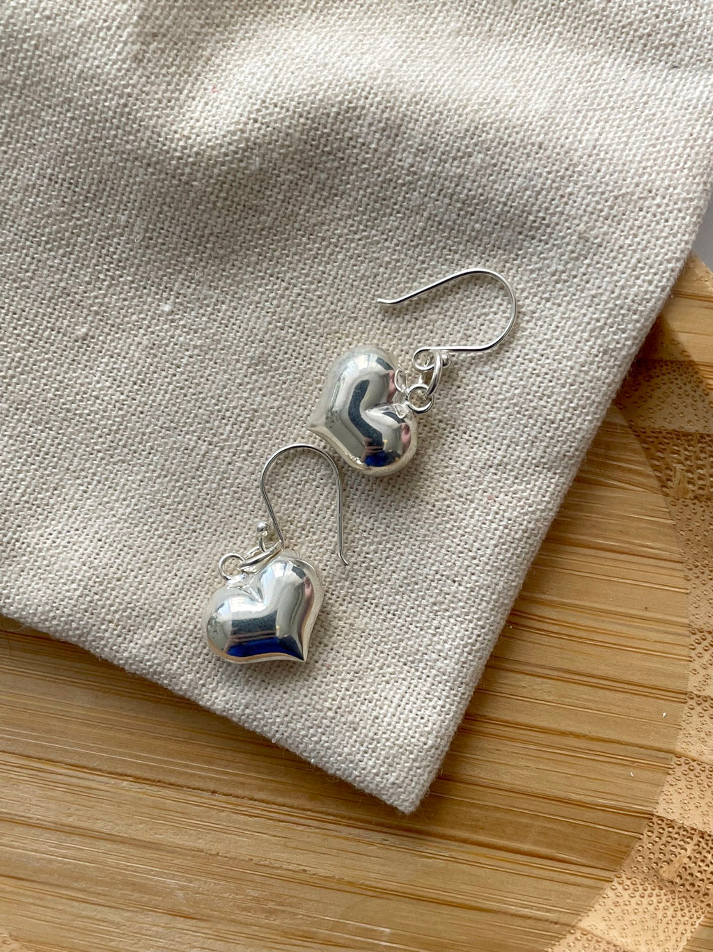 Silver Heart Drop Earrings