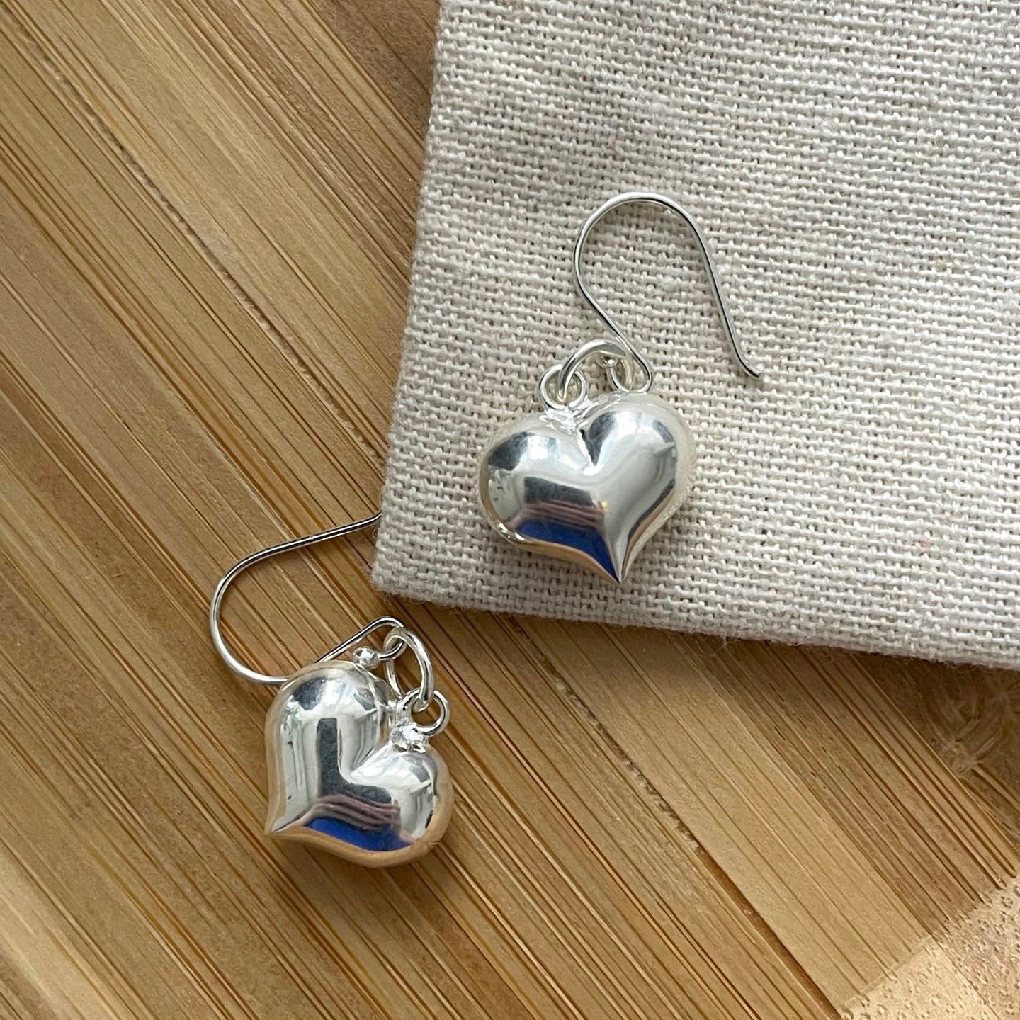 Silver Heart Drop Earrings