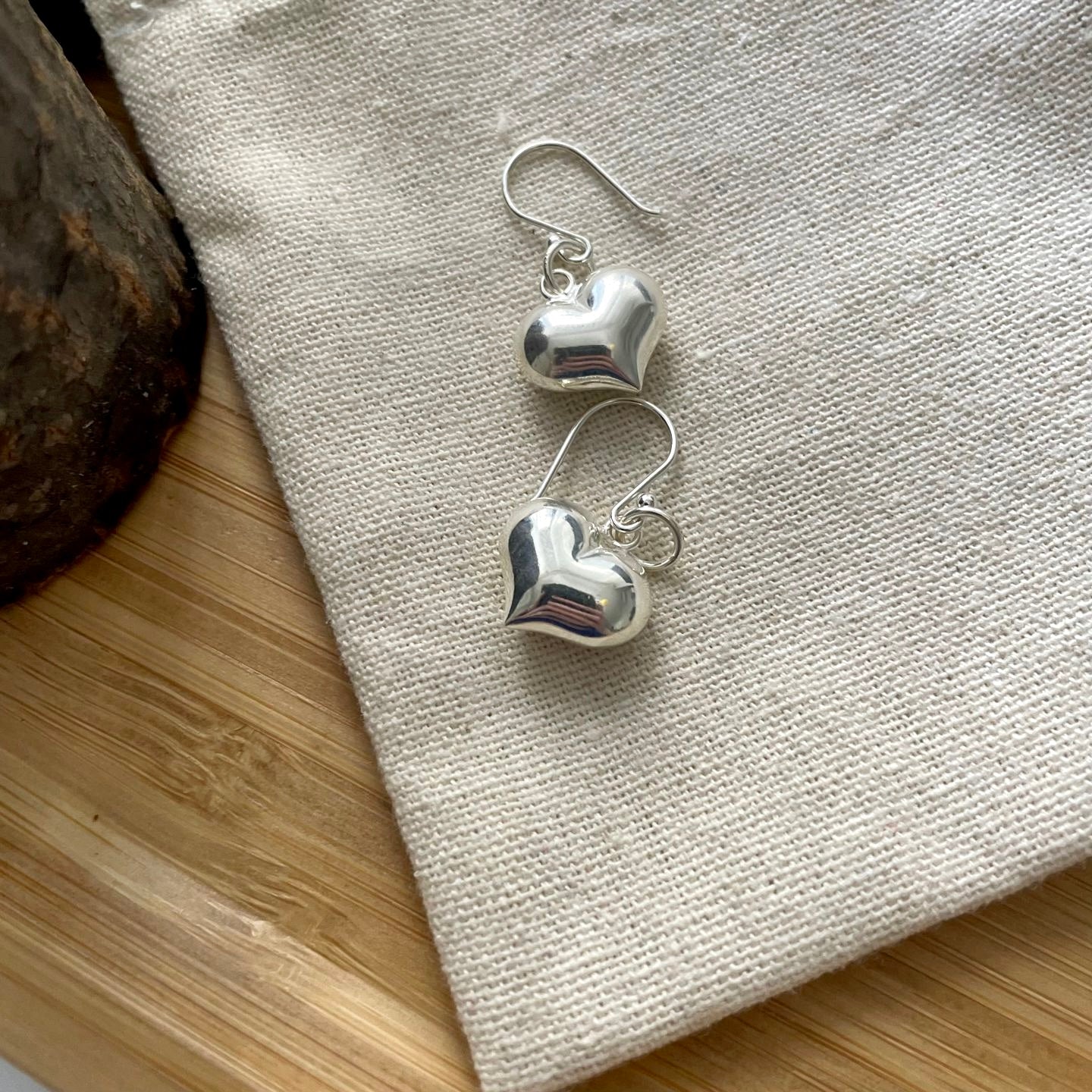 Silver Heart Drop Earrings