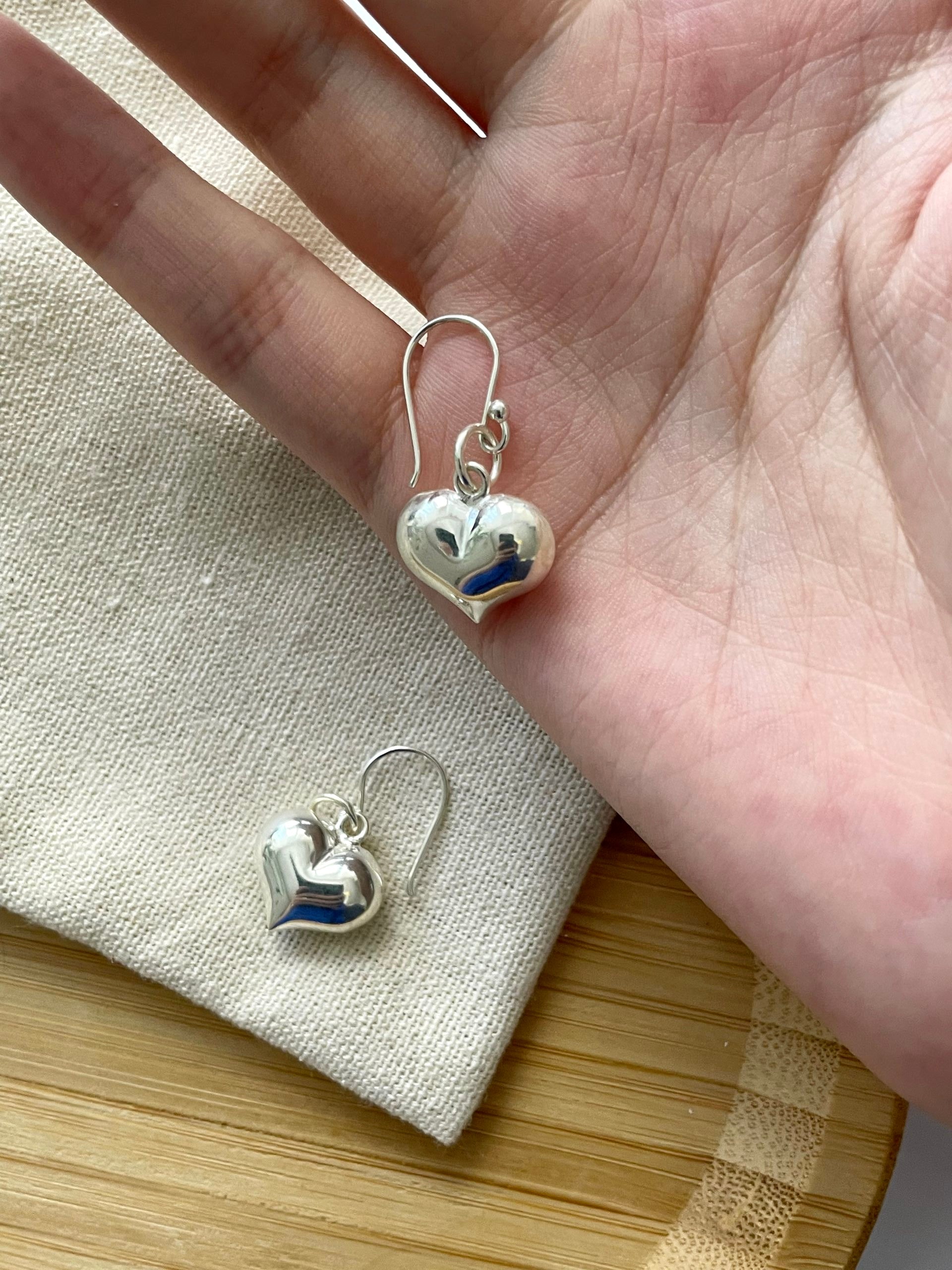Silver Heart Drop Earrings