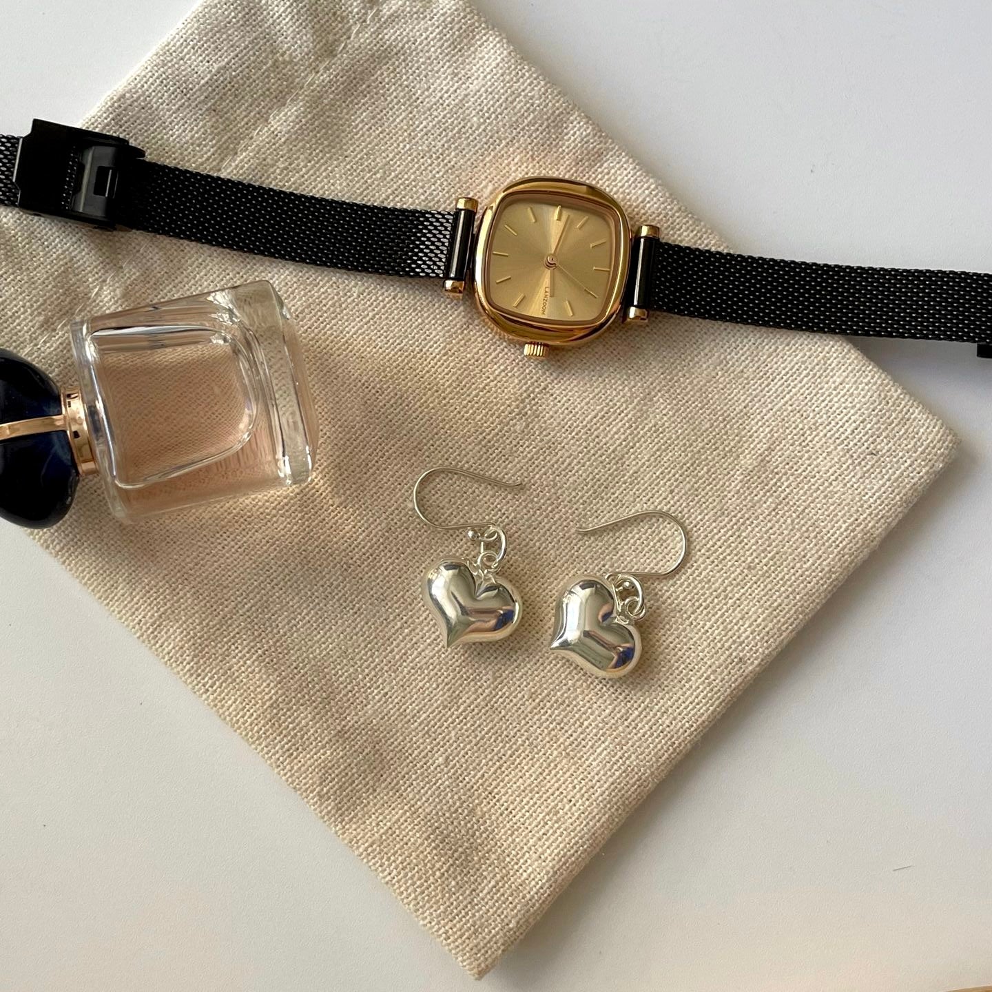 Silver Heart Drop Earrings