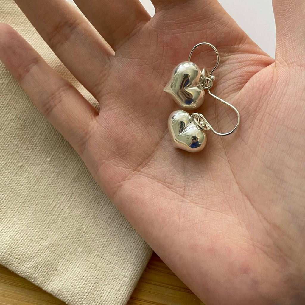 Silver Heart Drop Earrings