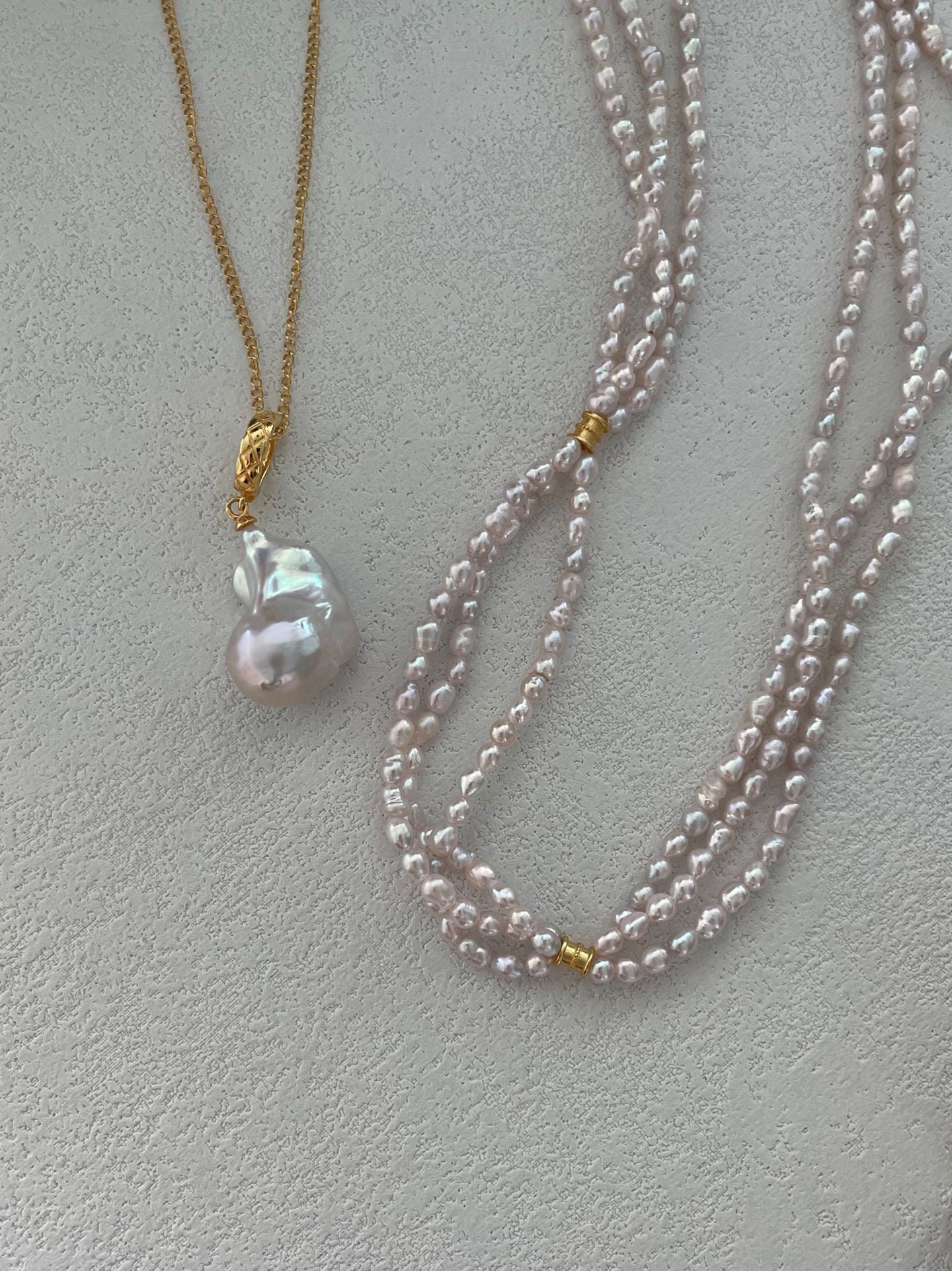 Fairy Pink Freshwater Triple Pearl Necklace