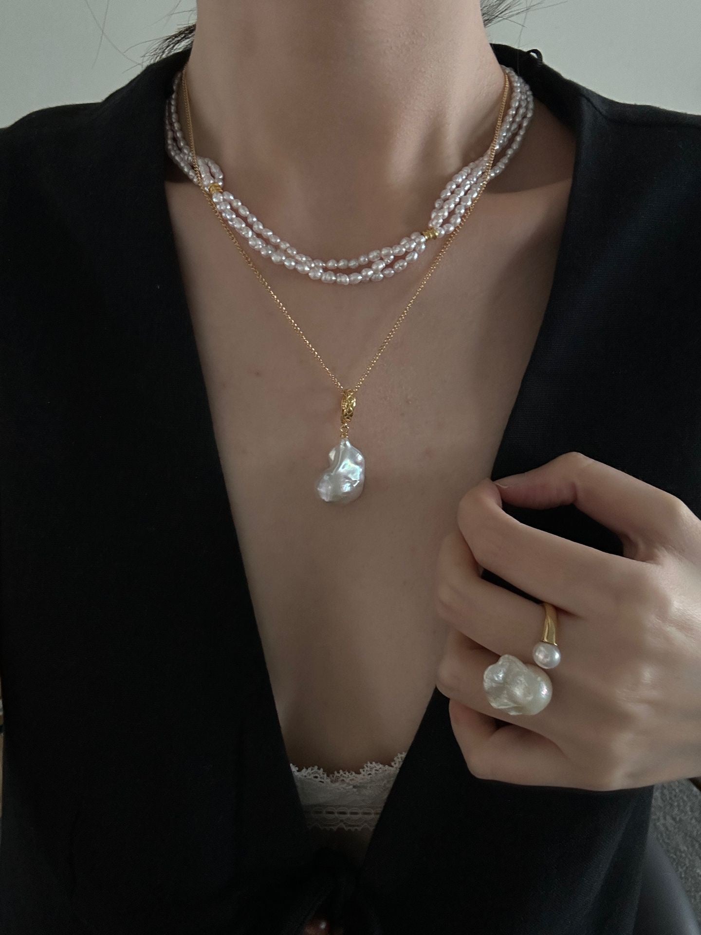 Fairy Pink Freshwater Triple Pearl Necklace