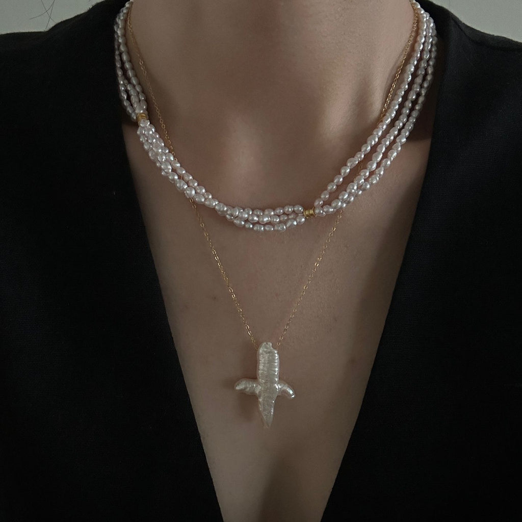 Fairy Pink Freshwater Triple Pearl Necklace