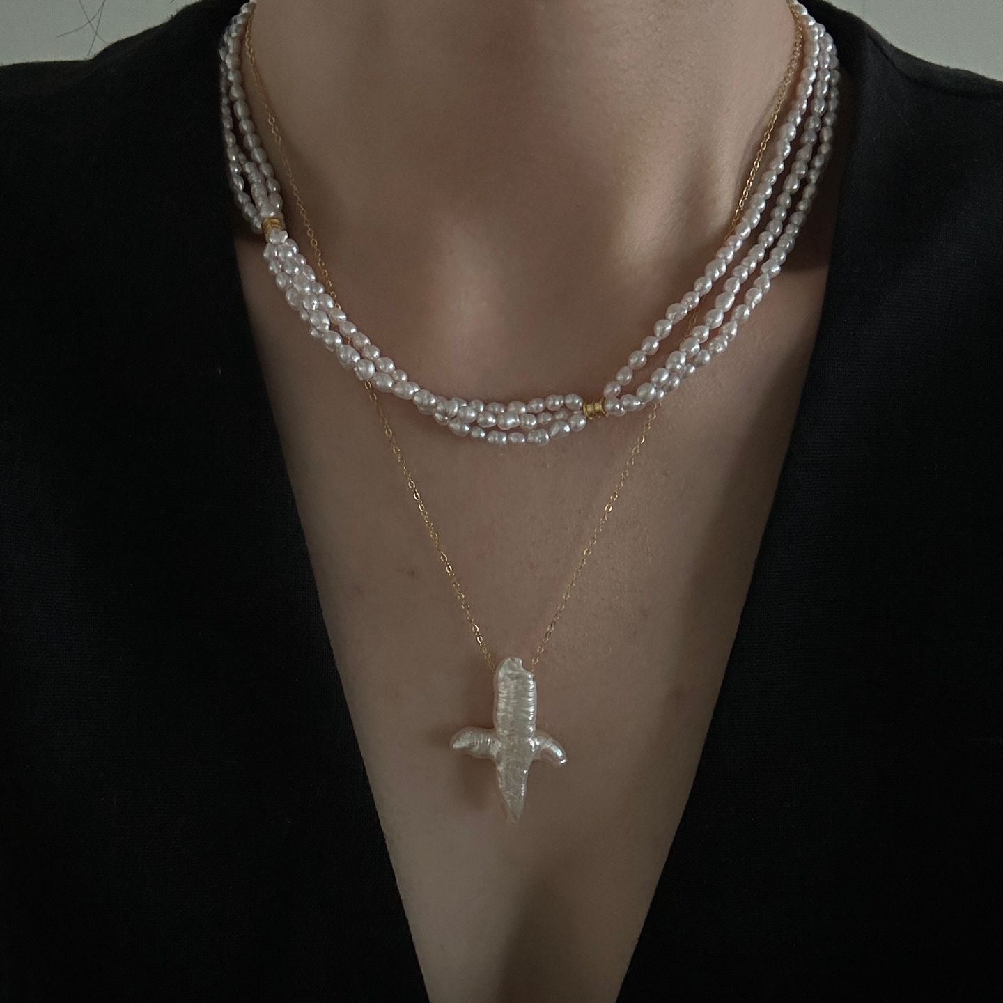 Fairy Pink Freshwater Triple Pearl Necklace