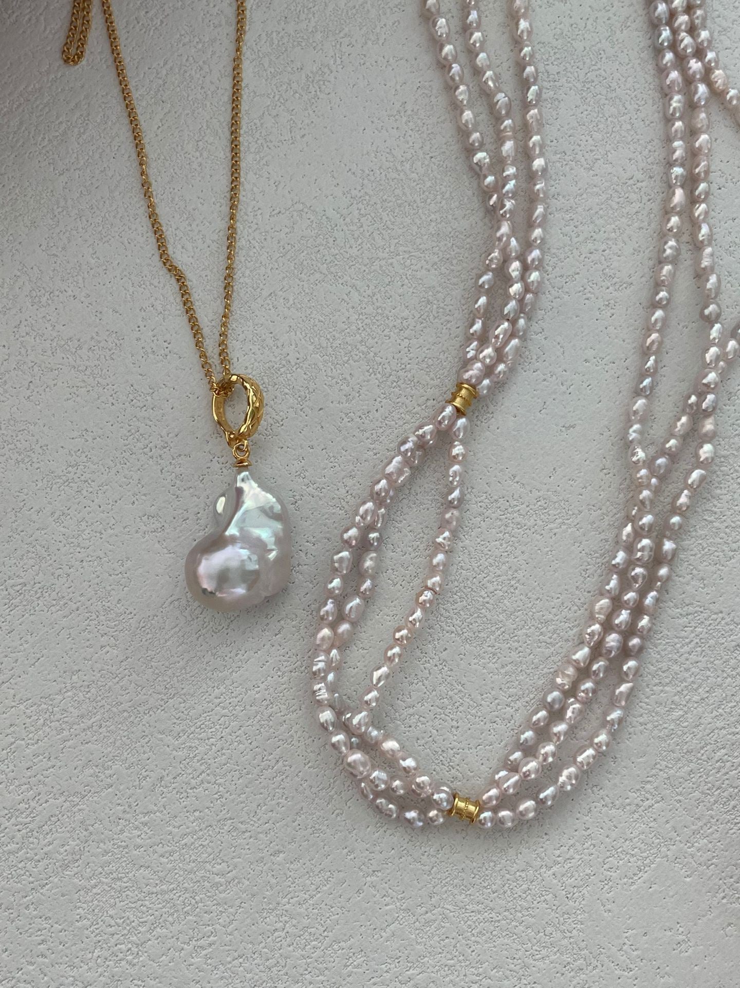Fairy Pink Freshwater Triple Pearl Necklace